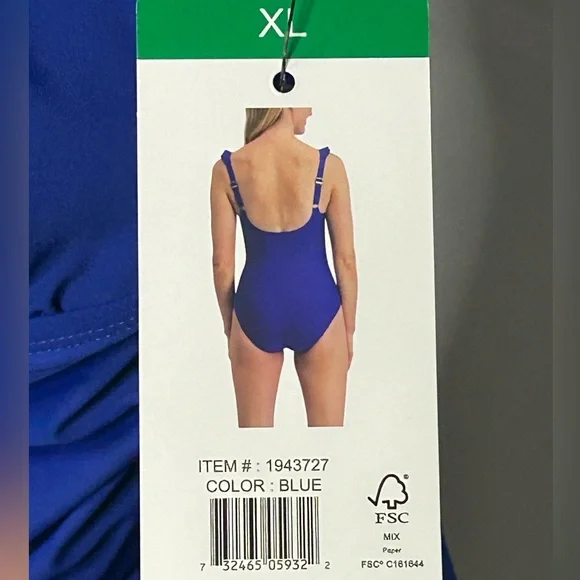 DKNY Blue Ruffle One Piece Swimsuit Ruched Tummy Control Size XL NWT - Picture 5 of 8